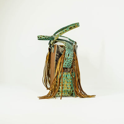 Clerk - Longhorn w/ Turquoise Croc-Clerk-Western-Cowhide-Bags-Handmade-Products-Gifts-Dancing Cactus Designs