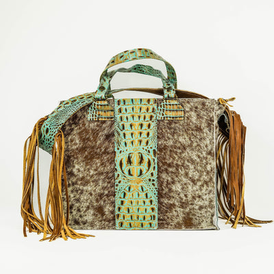 Clerk - Longhorn w/ Turquoise Croc-Clerk-Western-Cowhide-Bags-Handmade-Products-Gifts-Dancing Cactus Designs