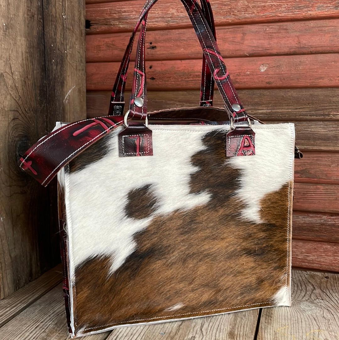 Clerk - Tricolor w/ Red Brands-Clerk-Western-Cowhide-Bags-Handmade-Products-Gifts-Dancing Cactus Designs