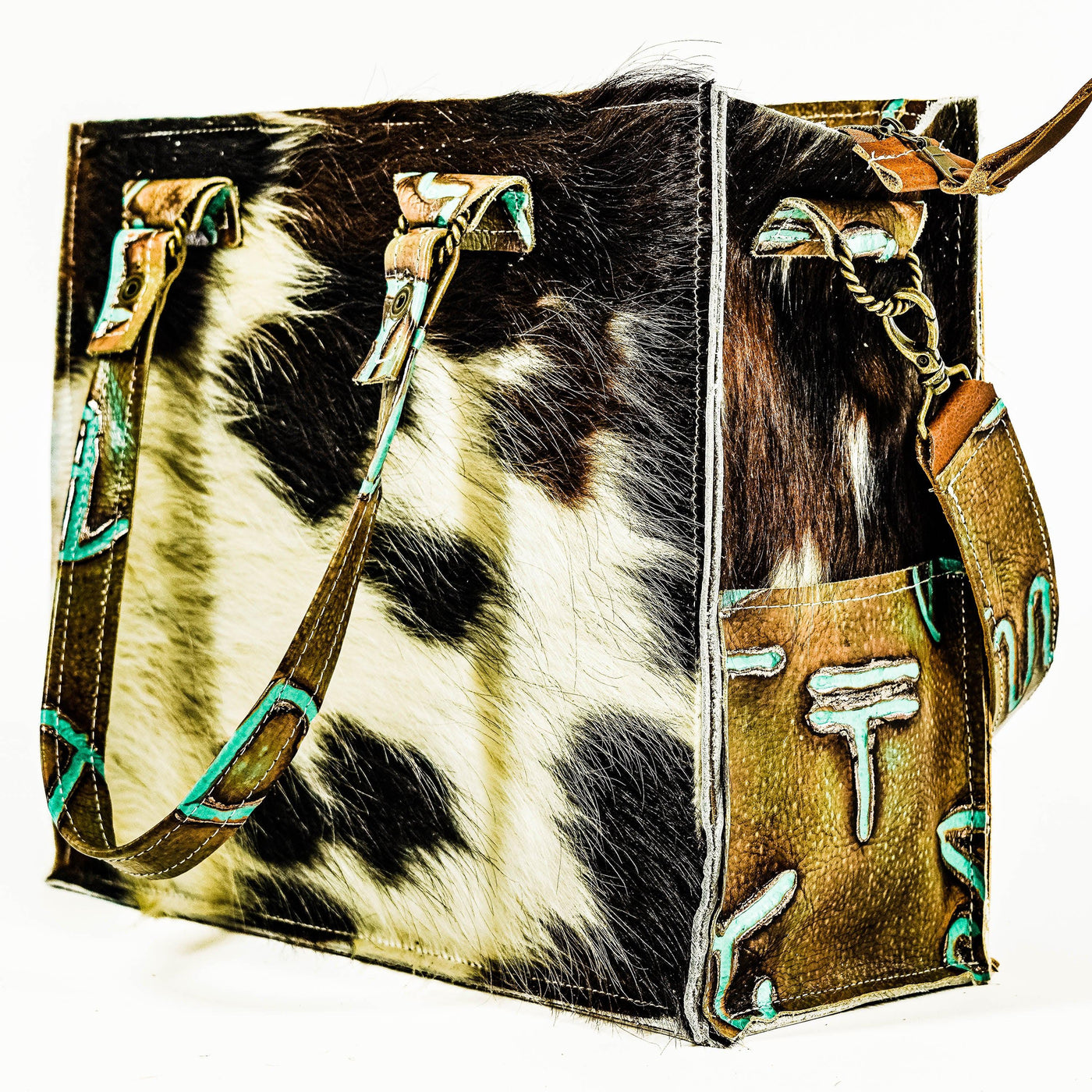 Clerk - Tricolor w/ Turquoise Brands-Clerk-Western-Cowhide-Bags-Handmade-Products-Gifts-Dancing Cactus Designs