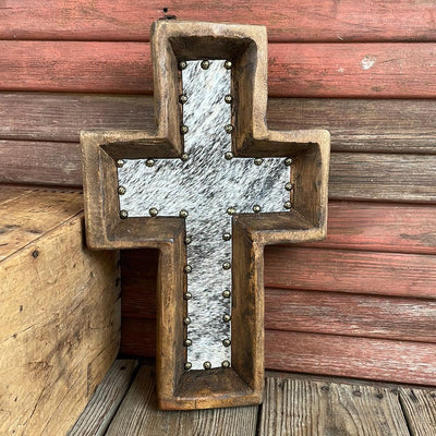 Cross Décor Bowl - w/ Brindle Hide-Oval Décor Bowl - Large-Western-Cowhide-Bags-Handmade-Products-Gifts-Dancing Cactus Designs