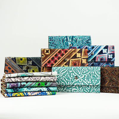 Embossed Leather Kacey Wallets - Caramel Interior-Kacey Wallet-Western-Cowhide-Bags-Handmade-Products-Gifts-Dancing Cactus Designs