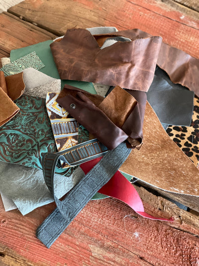 Embossed Leather Scraps - 1 lb. Box-Western-Cowhide-Bags-Handmade-Products-Gifts-Dancing Cactus Designs