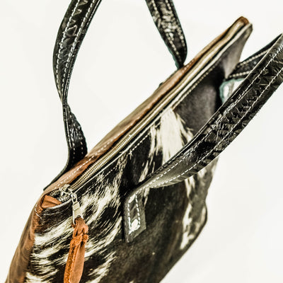 Feed Bag - Dark Longhorn w/ Onyx Aztec-Feed Bag-Western-Cowhide-Bags-Handmade-Products-Gifts-Dancing Cactus Designs