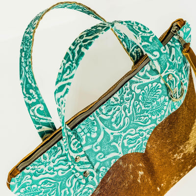 Feed Bag - Longhorn w/ Turquoise Sand Tool-Feed Bag-Western-Cowhide-Bags-Handmade-Products-Gifts-Dancing Cactus Designs