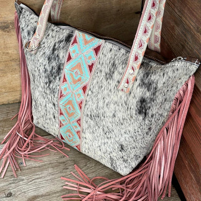 June - B&W Speckle w/ Fiesta Navajo-June-Western-Cowhide-Bags-Handmade-Products-Gifts-Dancing Cactus Designs
