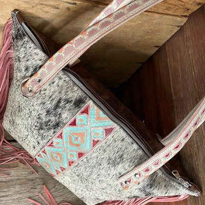 June - B&W Speckle w/ Fiesta Navajo-June-Western-Cowhide-Bags-Handmade-Products-Gifts-Dancing Cactus Designs