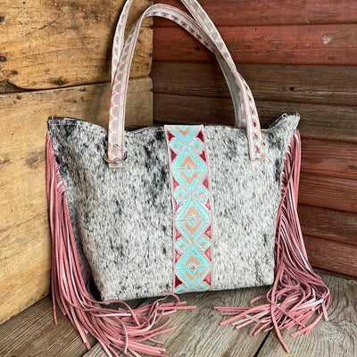 June - B&W Speckle w/ Fiesta Navajo-June-Western-Cowhide-Bags-Handmade-Products-Gifts-Dancing Cactus Designs