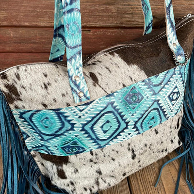 June - Chocolate & White w/ Glacier Park Aztec-June-Western-Cowhide-Bags-Handmade-Products-Gifts-Dancing Cactus Designs