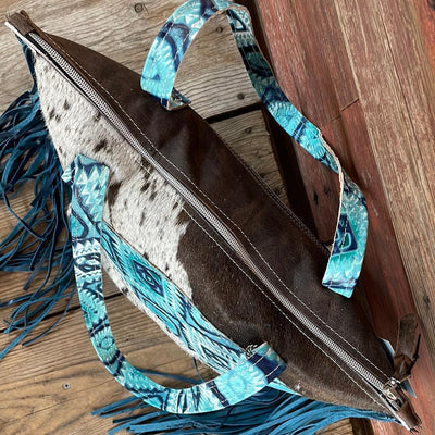 June - Chocolate & White w/ Glacier Park Aztec-June-Western-Cowhide-Bags-Handmade-Products-Gifts-Dancing Cactus Designs