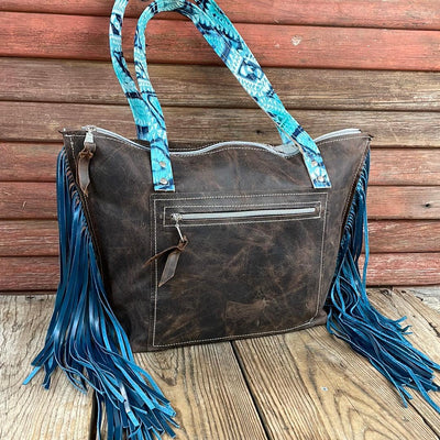 June - Chocolate & White w/ Glacier Park Aztec-June-Western-Cowhide-Bags-Handmade-Products-Gifts-Dancing Cactus Designs