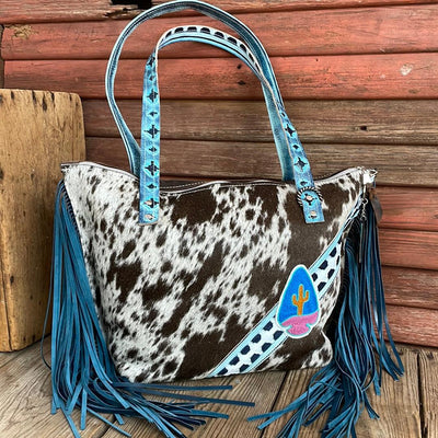 June - Chocolate & White w/ Glacier Park Navajo-June-Western-Cowhide-Bags-Handmade-Products-Gifts-Dancing Cactus Designs