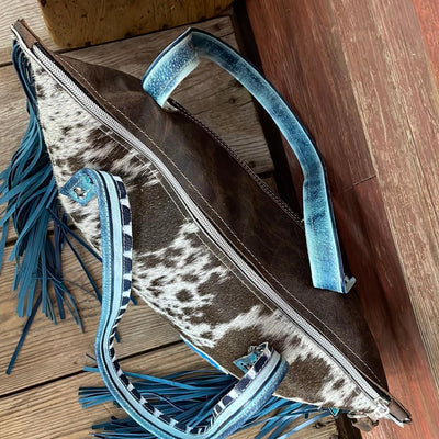 June - Chocolate & White w/ Glacier Park Navajo-June-Western-Cowhide-Bags-Handmade-Products-Gifts-Dancing Cactus Designs