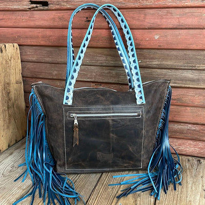 June - Chocolate & White w/ Glacier Park Navajo-June-Western-Cowhide-Bags-Handmade-Products-Gifts-Dancing Cactus Designs