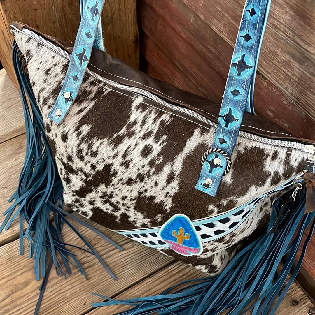 June - Chocolate & White w/ Glacier Park Navajo-June-Western-Cowhide-Bags-Handmade-Products-Gifts-Dancing Cactus Designs