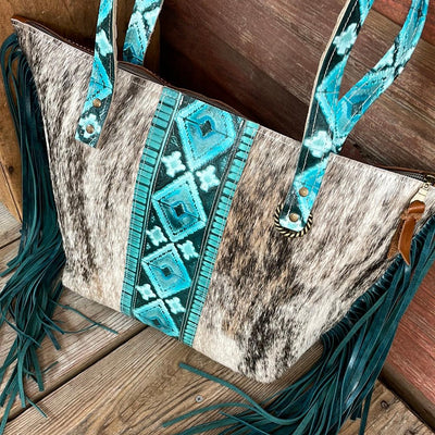 June - Dark Brindle w/ Turquoise Matrix Navajo-June-Western-Cowhide-Bags-Handmade-Products-Gifts-Dancing Cactus Designs