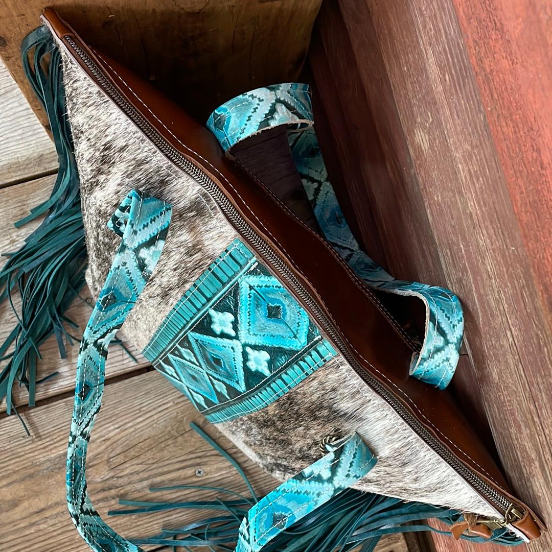 June - Dark Brindle w/ Turquoise Matrix Navajo-June-Western-Cowhide-Bags-Handmade-Products-Gifts-Dancing Cactus Designs