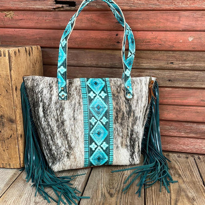 June - Dark Brindle w/ Turquoise Matrix Navajo-June-Western-Cowhide-Bags-Handmade-Products-Gifts-Dancing Cactus Designs