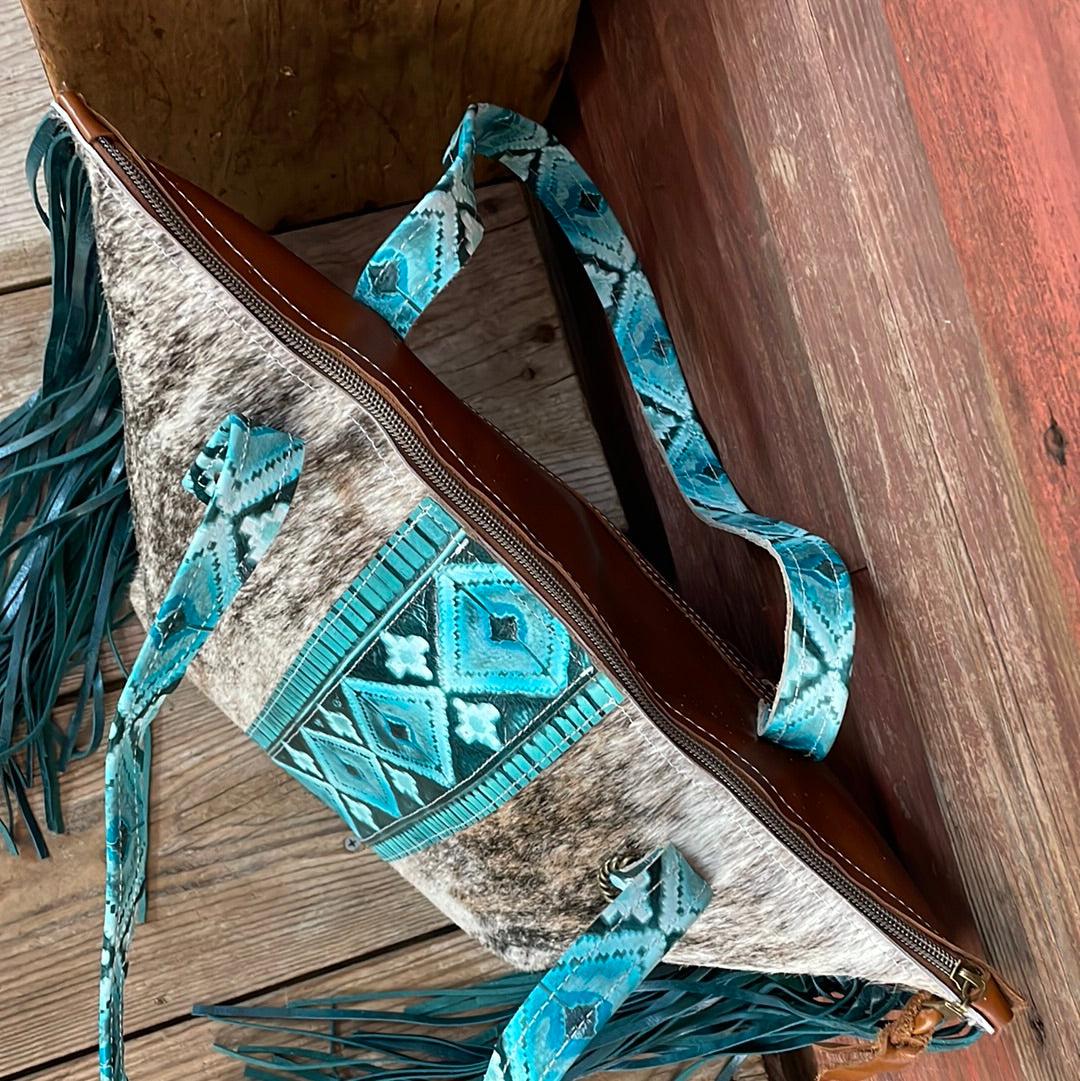 June - Light Brindle w/ Turquoise Matrix Navajo-June-Western-Cowhide-Bags-Handmade-Products-Gifts-Dancing Cactus Designs