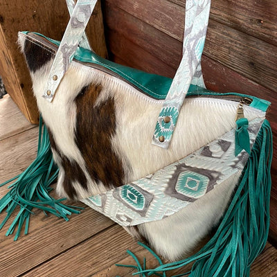 June - Tricolor w/ Turquoise Sand Aztec-June-Western-Cowhide-Bags-Handmade-Products-Gifts-Dancing Cactus Designs
