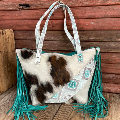 June - Tricolor w/ Turquoise Sand Aztec-June-Western-Cowhide-Bags-Handmade-Products-Gifts-Dancing Cactus Designs