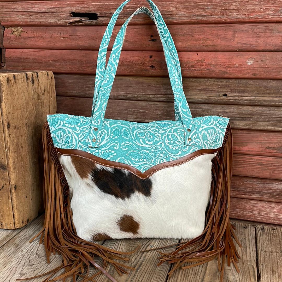 June - Tricolor w/ Turquoise Sand tool-June-Western-Cowhide-Bags-Handmade-Products-Gifts-Dancing Cactus Designs
