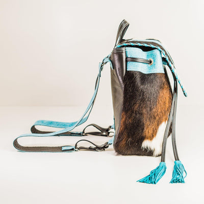 Kelsea Backpack - Tricolor w/ Turquoise Denver Tool-Kelsea Backpack-Western-Cowhide-Bags-Handmade-Products-Gifts-Dancing Cactus Designs