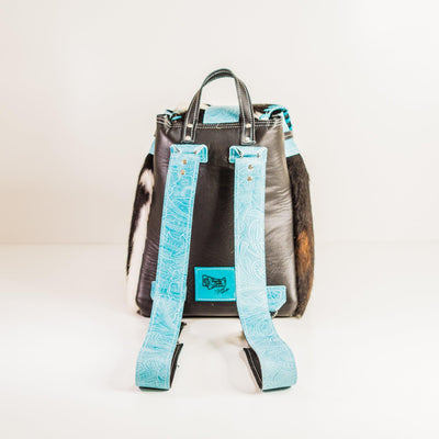Kelsea Backpack - Tricolor w/ Turquoise Denver Tool-Kelsea Backpack-Western-Cowhide-Bags-Handmade-Products-Gifts-Dancing Cactus Designs