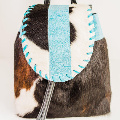 Kelsea Backpack - Tricolor w/ Turquoise Denver Tool-Kelsea Backpack-Western-Cowhide-Bags-Handmade-Products-Gifts-Dancing Cactus Designs