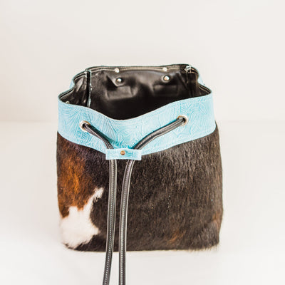 Kelsea Backpack - Tricolor w/ Turquoise Denver Tool-Kelsea Backpack-Western-Cowhide-Bags-Handmade-Products-Gifts-Dancing Cactus Designs