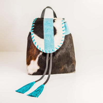 Kelsea Backpack - Tricolor w/ Turquoise Denver Tool-Kelsea Backpack-Western-Cowhide-Bags-Handmade-Products-Gifts-Dancing Cactus Designs