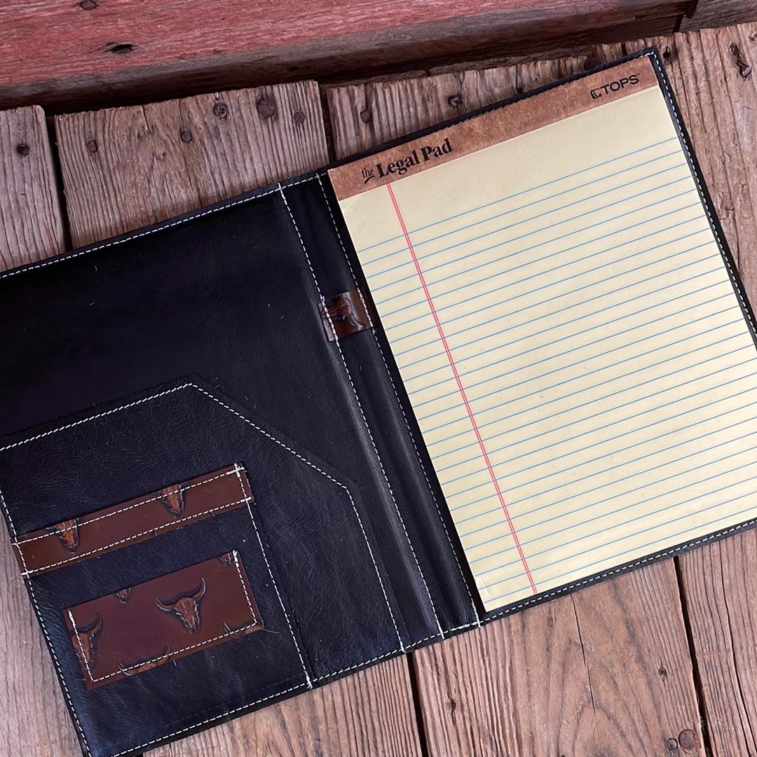 Large Notepad Cover - Tricolor w/ Mahogany Skulls-Large Notepad Cover-Western-Cowhide-Bags-Handmade-Products-Gifts-Dancing Cactus Designs