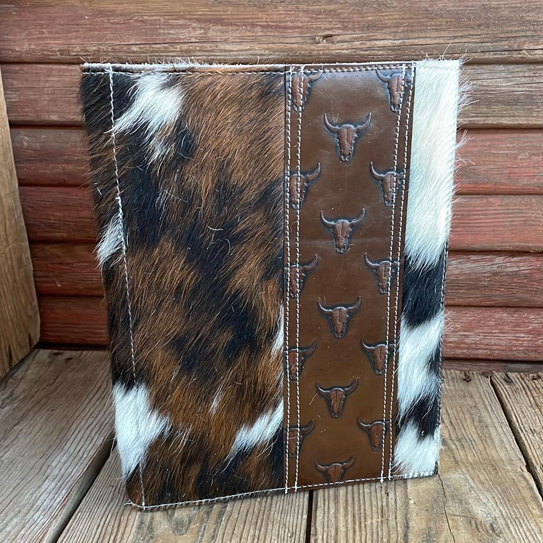 Large Notepad Cover - Tricolor w/ Mahogany Skulls-Large Notepad Cover-Western-Cowhide-Bags-Handmade-Products-Gifts-Dancing Cactus Designs