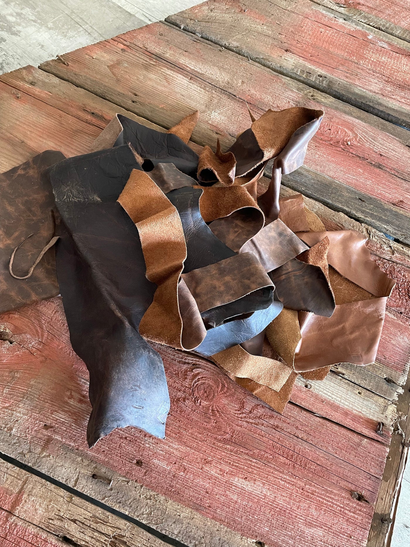 Leather Scraps - 1 lb. Box-Western-Cowhide-Bags-Handmade-Products-Gifts-Dancing Cactus Designs