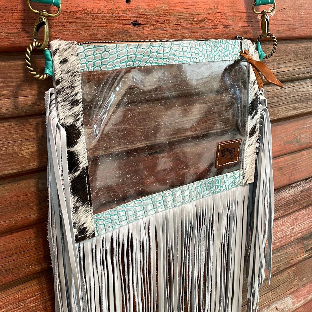 Loretta - Chocolate & White w/ Turquoise Sand Croc-Loretta-Western-Cowhide-Bags-Handmade-Products-Gifts-Dancing Cactus Designs