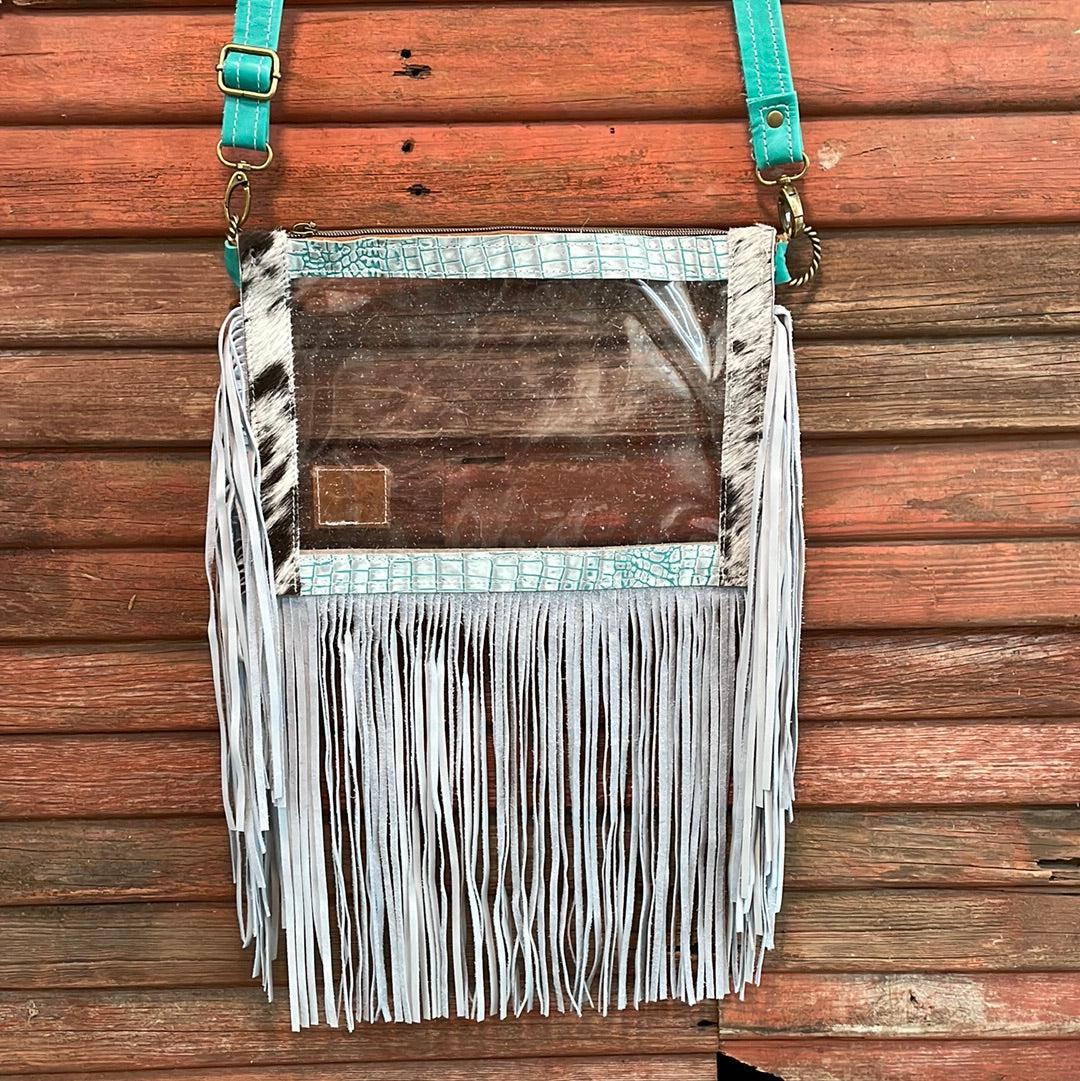 Loretta - Chocolate & White w/ Turquoise Sand Croc-Loretta-Western-Cowhide-Bags-Handmade-Products-Gifts-Dancing Cactus Designs