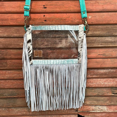 Loretta - Chocolate & White w/ Turquoise Sand Croc-Loretta-Western-Cowhide-Bags-Handmade-Products-Gifts-Dancing Cactus Designs