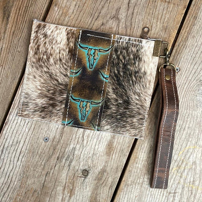 Make-up bag - Brindle w/ Patina Skulls-Make-up bag-Western-Cowhide-Bags-Handmade-Products-Gifts-Dancing Cactus Designs
