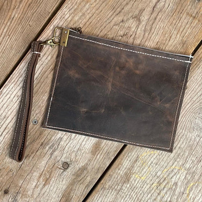 Make-up bag - Longhorn w/ Mahogany Brands-Make-up bag-Western-Cowhide-Bags-Handmade-Products-Gifts-Dancing Cactus Designs