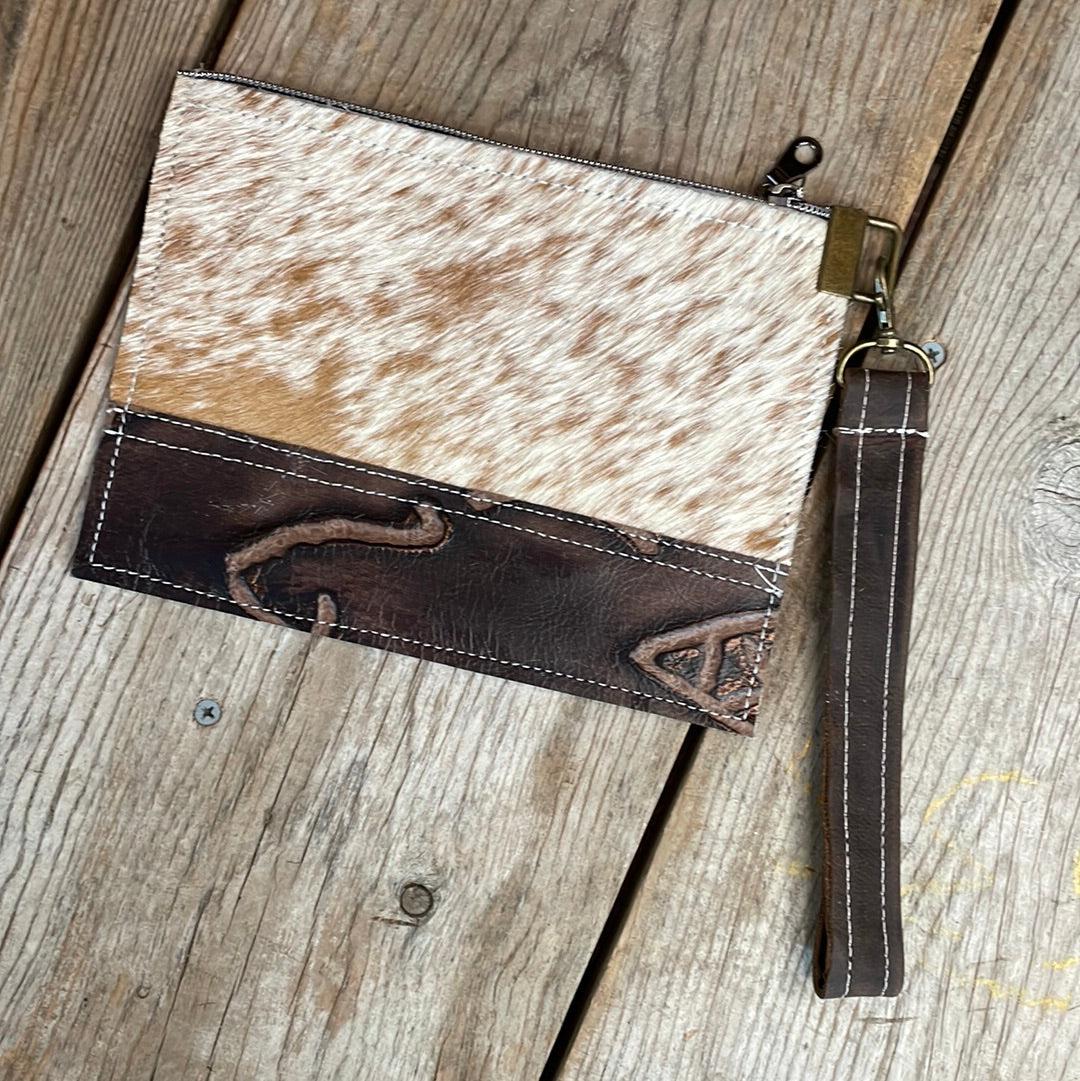 Make-up bag - Longhorn w/ Mahogany Brands-Make-up bag-Western-Cowhide-Bags-Handmade-Products-Gifts-Dancing Cactus Designs