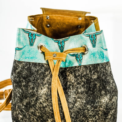 Mini Kelsea Backpack - Brindle w/ Caribbean Skulls-Mini Kelsea Backpack-Western-Cowhide-Bags-Handmade-Products-Gifts-Dancing Cactus Designs