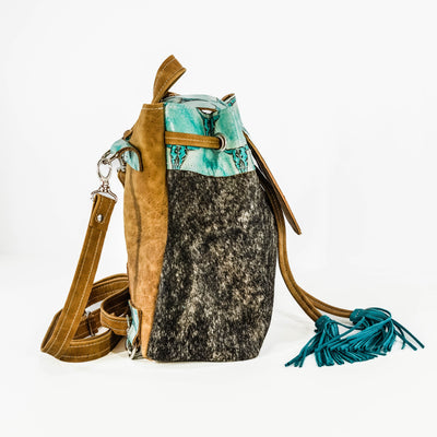 Mini Kelsea Backpack - Brindle w/ Caribbean Skulls-Mini Kelsea Backpack-Western-Cowhide-Bags-Handmade-Products-Gifts-Dancing Cactus Designs