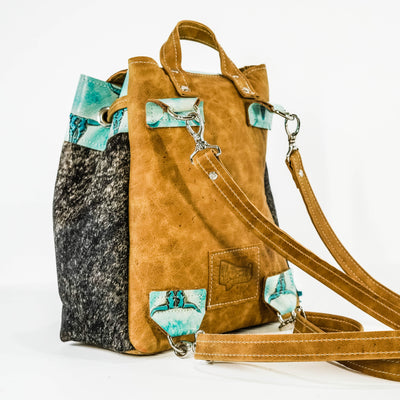 Mini Kelsea Backpack - Brindle w/ Caribbean Skulls-Mini Kelsea Backpack-Western-Cowhide-Bags-Handmade-Products-Gifts-Dancing Cactus Designs