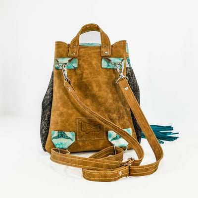 Mini Kelsea Backpack - Brindle w/ Caribbean Skulls-Mini Kelsea Backpack-Western-Cowhide-Bags-Handmade-Products-Gifts-Dancing Cactus Designs