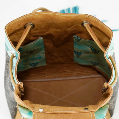 Mini Kelsea Backpack - Brindle w/ Caribbean Skulls-Mini Kelsea Backpack-Western-Cowhide-Bags-Handmade-Products-Gifts-Dancing Cactus Designs
