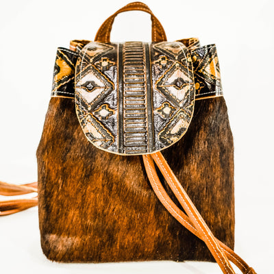 Mini Kelsea Backpack - Dark Brindle w/ Cowboy Navajo-Mini Kelsea Backpack-Western-Cowhide-Bags-Handmade-Products-Gifts-Dancing Cactus Designs