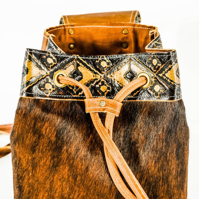 Mini Kelsea Backpack - Dark Brindle w/ Cowboy Navajo-Mini Kelsea Backpack-Western-Cowhide-Bags-Handmade-Products-Gifts-Dancing Cactus Designs
