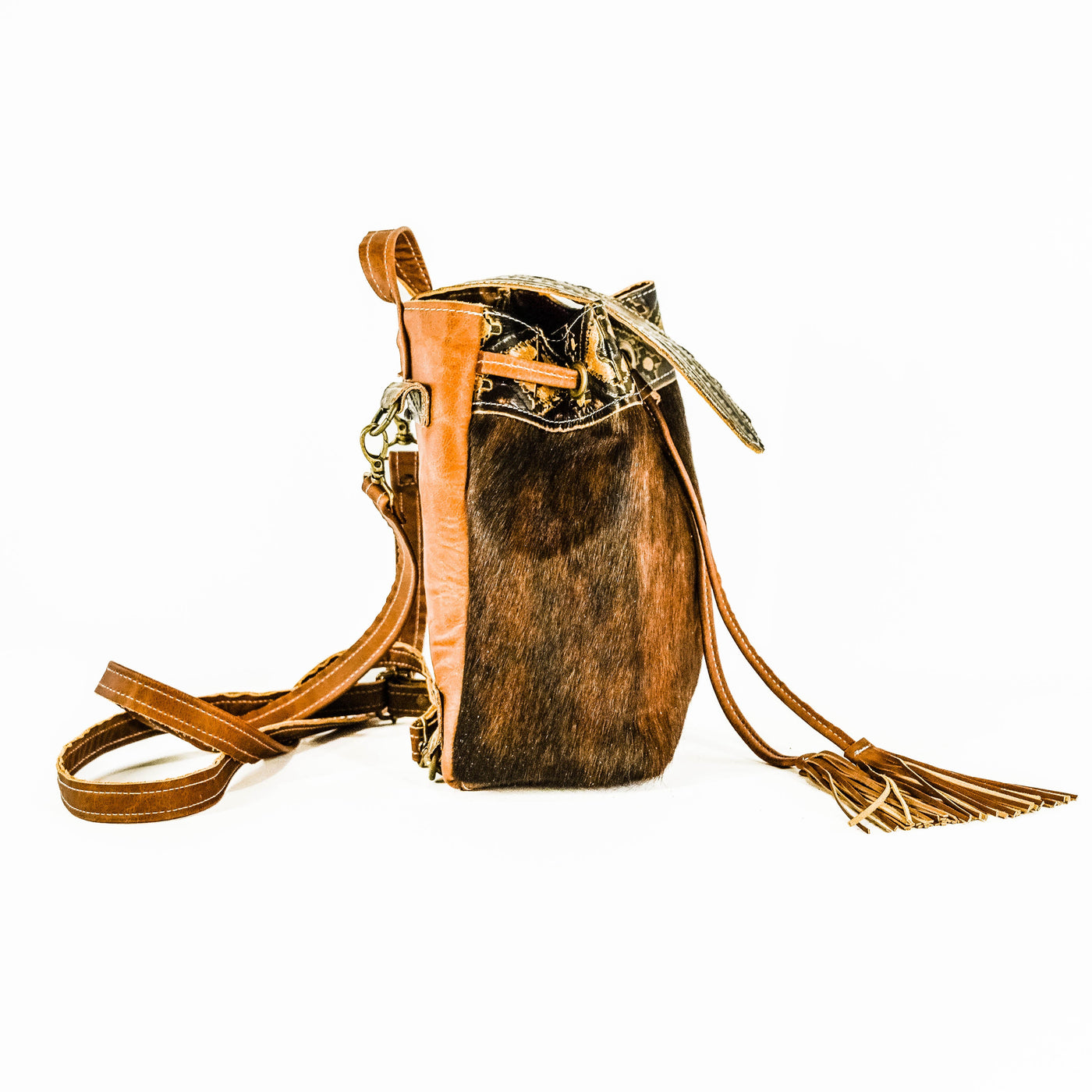 Mini Kelsea Backpack - Dark Brindle w/ Cowboy Navajo-Mini Kelsea Backpack-Western-Cowhide-Bags-Handmade-Products-Gifts-Dancing Cactus Designs