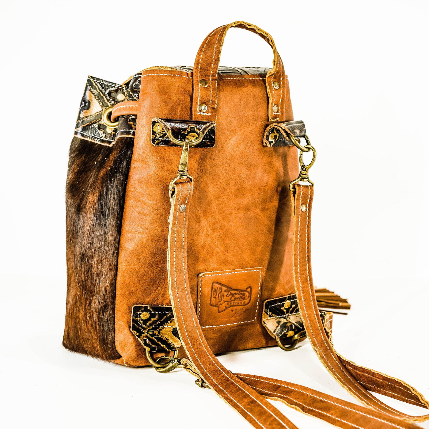 Mini Kelsea Backpack - Dark Brindle w/ Cowboy Navajo-Mini Kelsea Backpack-Western-Cowhide-Bags-Handmade-Products-Gifts-Dancing Cactus Designs