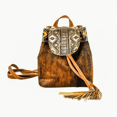 Mini Kelsea Backpack - Dark Brindle w/ Cowboy Navajo-Mini Kelsea Backpack-Western-Cowhide-Bags-Handmade-Products-Gifts-Dancing Cactus Designs